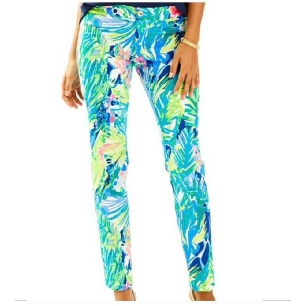 LILLY PULITZER Pants Women's 4 Multi Purrfect Kelly Skinny Ankle Skinny Pants